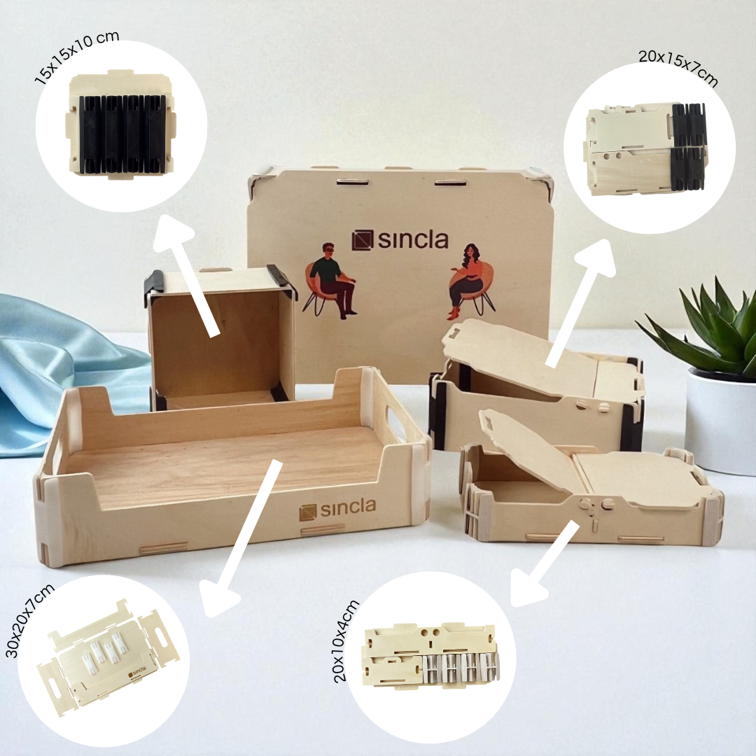 Pack de muestras de cajas de madera Sincla en distintos formatos