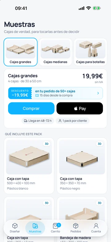 Pantalla Muestras de la app de Sincla